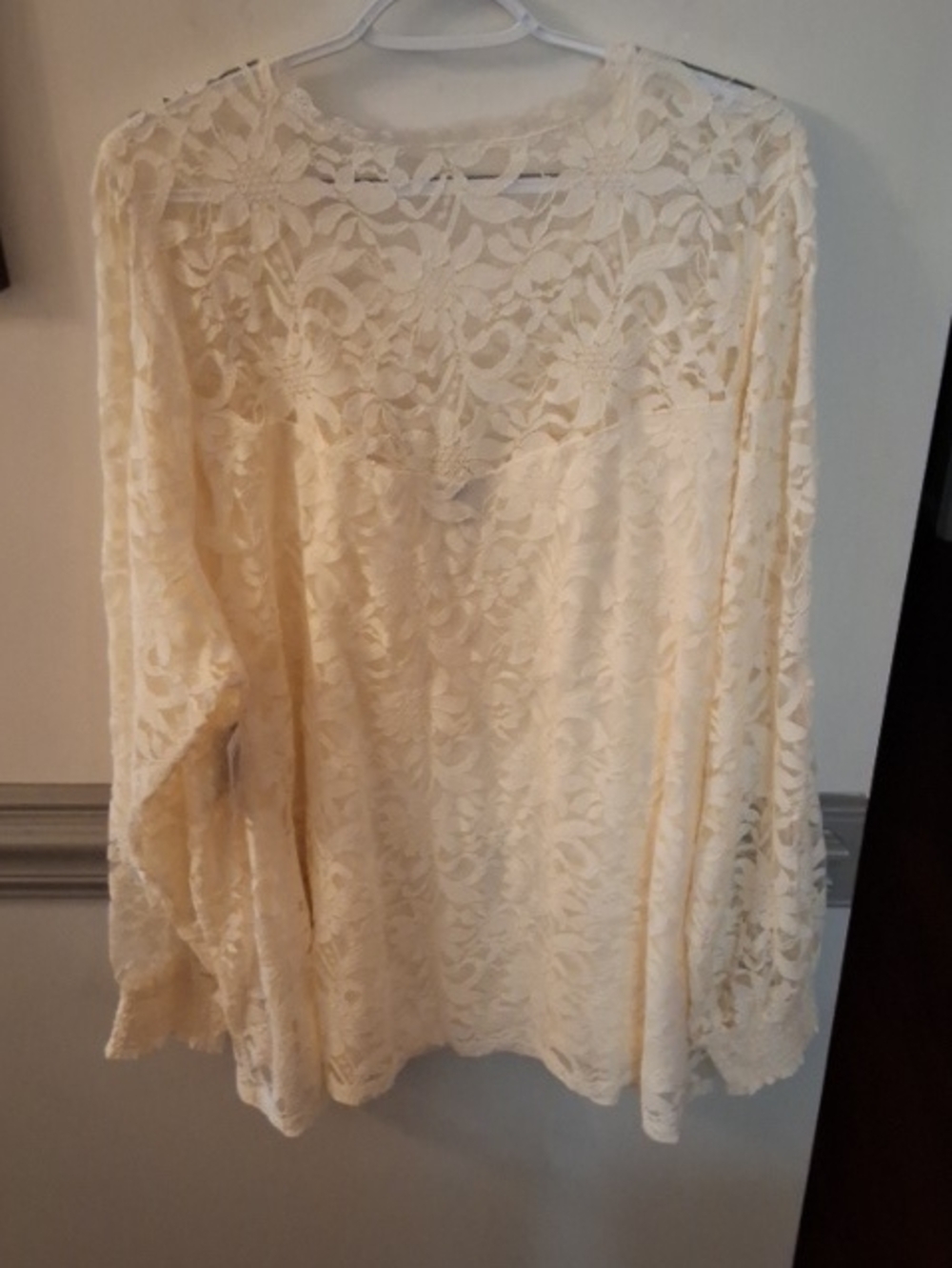 Torrid White Lace Top with Sheer Overlay